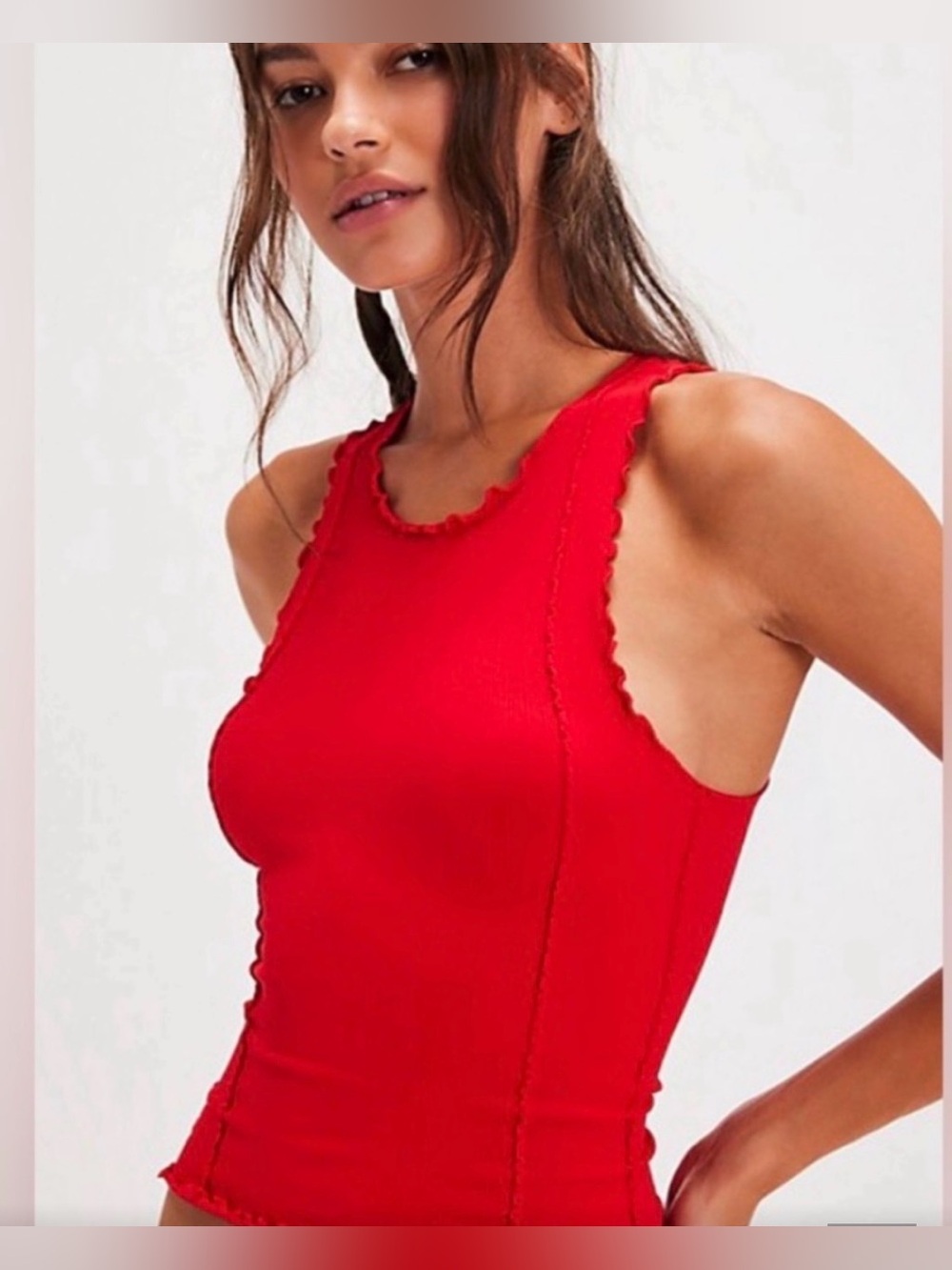Free People Red Ribbed Tank Top